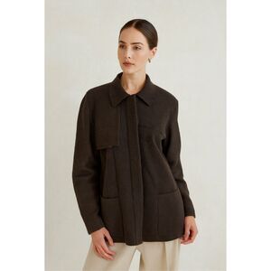 Akris Cashmere Angora Brown Cardigan Jacket Coatigan Sweater Size 8 Quiet Luxury